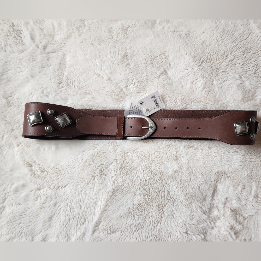 NWT M/L FREE PEOPLE Heritage Hip BeltCognac Brown Wide DistressedLeather - Picture 2 of 4